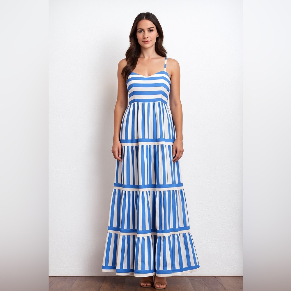 Boutique 9 Blue and White Striped Maxi Dress